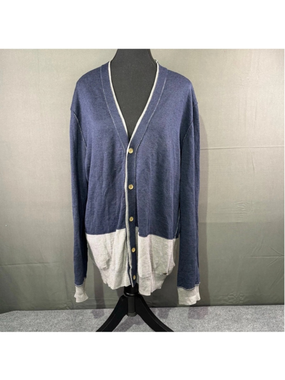 Boss Orange Cardigan Men’s XL Linen Blend Colorblock Preppy Academia Navy Gray